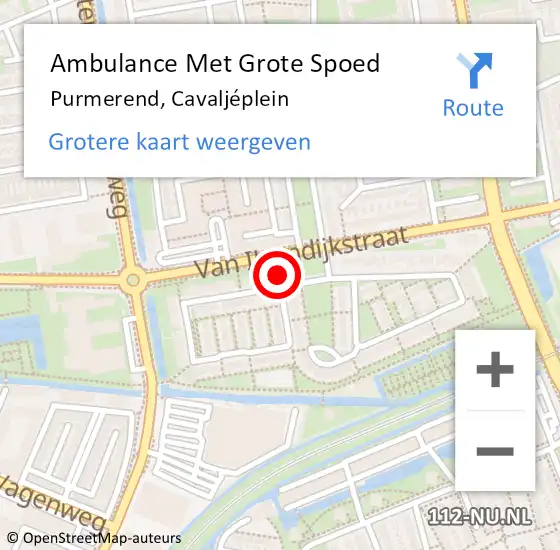 Locatie op kaart van de 112 melding: Ambulance Met Grote Spoed Naar Purmerend, Cavaljéplein op 1 juli 2024 07:17