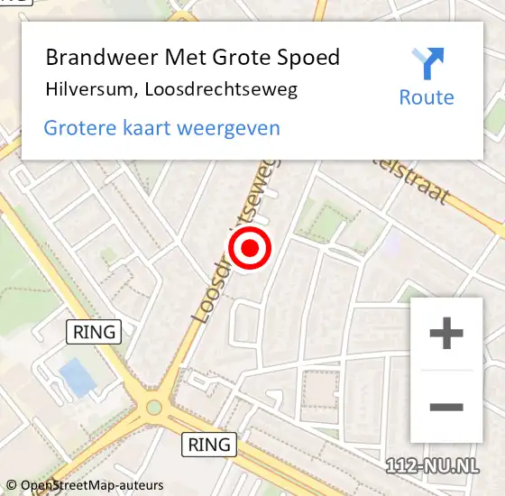 Locatie op kaart van de 112 melding: Brandweer Met Grote Spoed Naar Hilversum, Loosdrechtseweg op 1 juli 2024 07:34