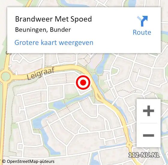 Locatie op kaart van de 112 melding: Brandweer Met Spoed Naar Beuningen, Bunder op 1 juli 2024 07:43