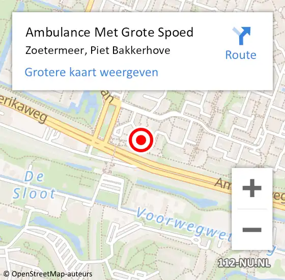 Locatie op kaart van de 112 melding: Ambulance Met Grote Spoed Naar Zoetermeer, Piet Bakkerhove op 1 juli 2024 07:54