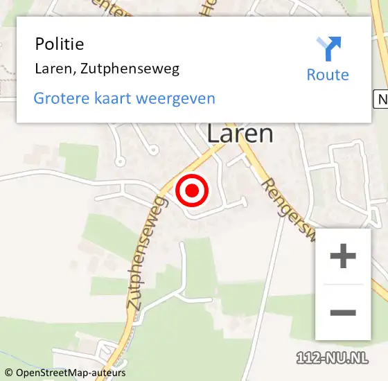 Locatie op kaart van de 112 melding: Politie Laren, Zutphenseweg op 1 juli 2024 08:03