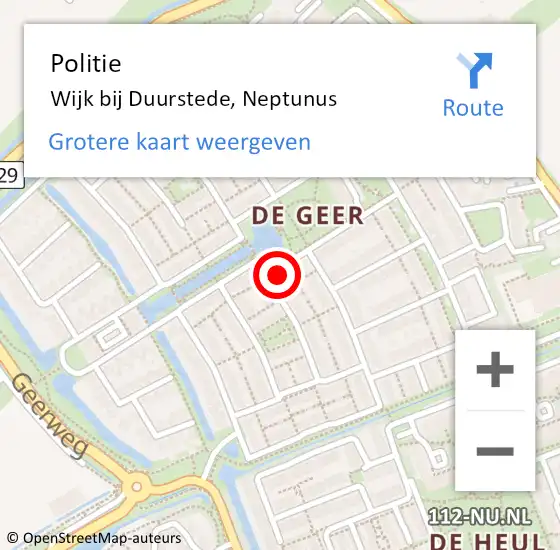 Locatie op kaart van de 112 melding: Politie Wijk bij Duurstede, Neptunus op 1 juli 2024 08:06