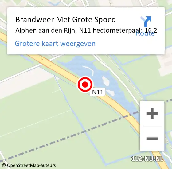 Locatie op kaart van de 112 melding: Brandweer Met Grote Spoed Naar Alphen aan den Rijn, N11 hectometerpaal: 16,2 op 1 juli 2024 08:08