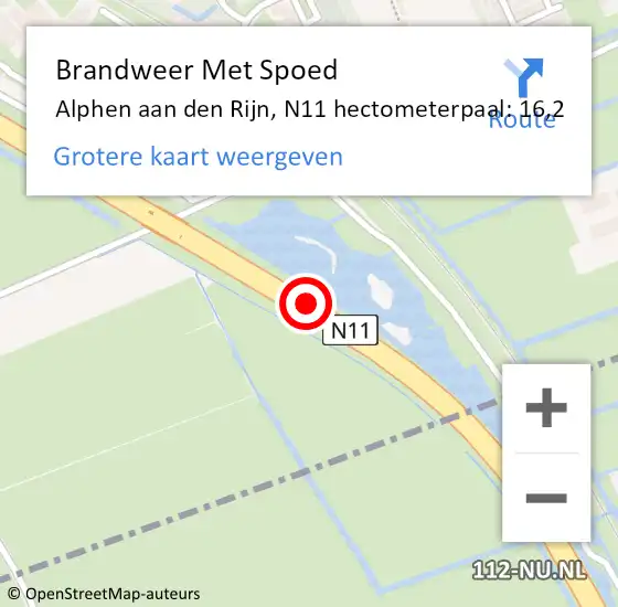 Locatie op kaart van de 112 melding: Brandweer Met Spoed Naar Alphen aan den Rijn, N11 hectometerpaal: 16,2 op 1 juli 2024 08:08