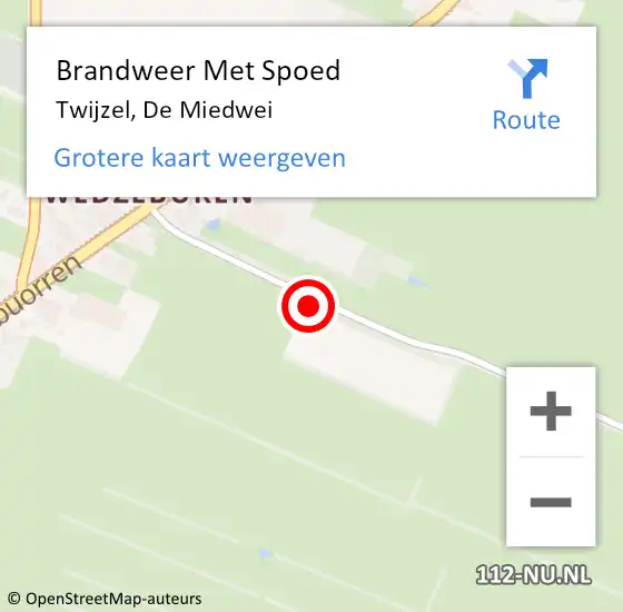 Locatie op kaart van de 112 melding: Brandweer Met Spoed Naar Twijzel, De Miedwei op 1 juli 2024 08:13