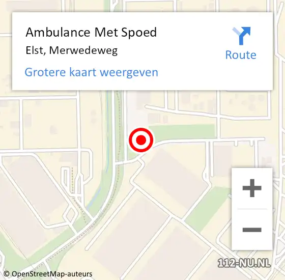 Locatie op kaart van de 112 melding: Ambulance Met Spoed Naar Elst, Merwedeweg op 1 juli 2024 08:14