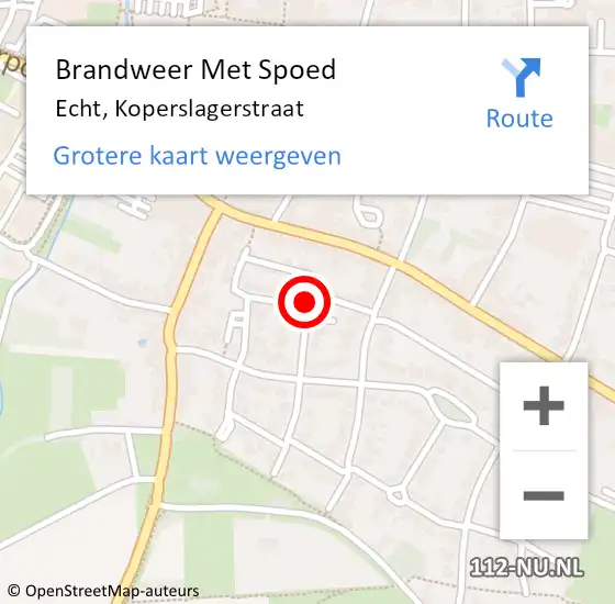 Locatie op kaart van de 112 melding: Brandweer Met Spoed Naar Echt, Koperslagerstraat op 1 juli 2024 08:33