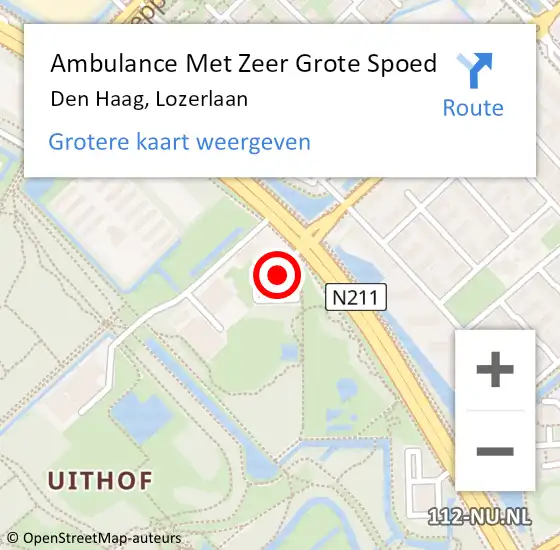 Locatie op kaart van de 112 melding: Ambulance Met Zeer Grote Spoed Naar Den Haag, Lozerlaan op 1 juli 2024 08:36