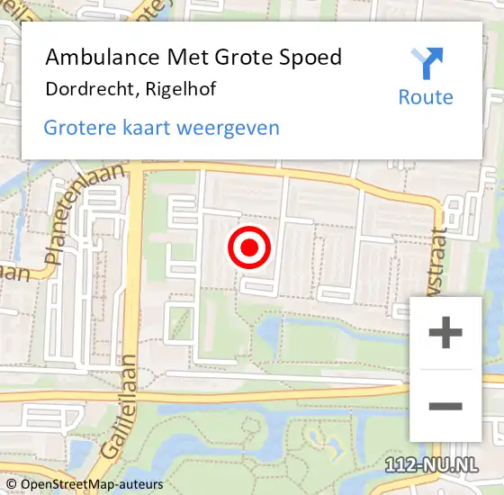 Locatie op kaart van de 112 melding: Ambulance Met Grote Spoed Naar Dordrecht, Rigelhof op 1 juli 2024 09:08