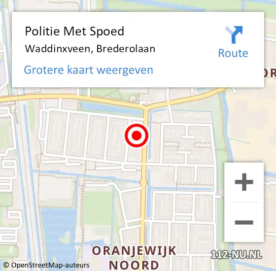 Locatie op kaart van de 112 melding: Politie Met Spoed Naar Waddinxveen, Brederolaan op 1 juli 2024 09:09