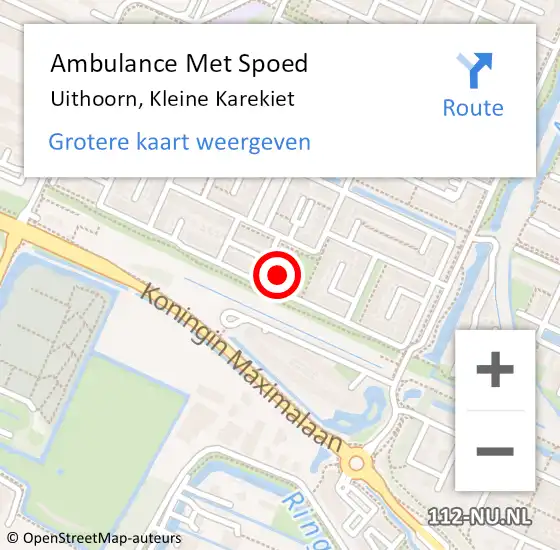 Locatie op kaart van de 112 melding: Ambulance Met Spoed Naar Uithoorn, Kleine Karekiet op 1 juli 2024 09:20