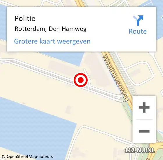 Locatie op kaart van de 112 melding: Politie Rotterdam, Den Hamweg op 1 juli 2024 09:25