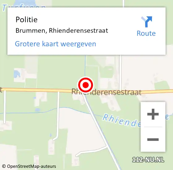 Locatie op kaart van de 112 melding: Politie Brummen, Rhienderensestraat op 1 juli 2024 09:29