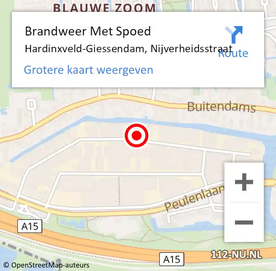 Locatie op kaart van de 112 melding: Brandweer Met Spoed Naar Hardinxveld-Giessendam, Nijverheidsstraat op 1 juli 2024 09:43