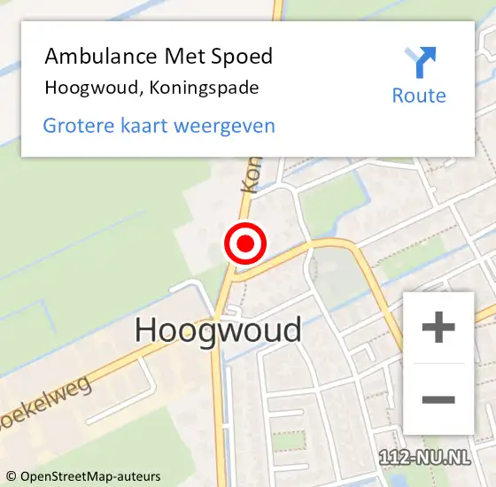 Locatie op kaart van de 112 melding: Ambulance Met Spoed Naar Hoogwoud, Koningspade op 1 juli 2024 09:54