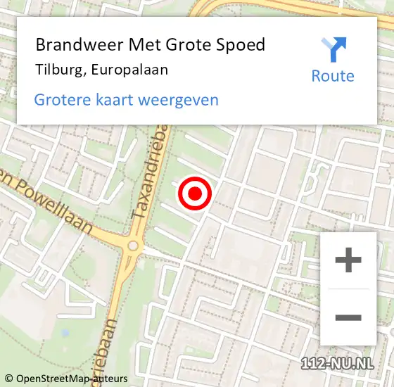 Locatie op kaart van de 112 melding: Brandweer Met Grote Spoed Naar Tilburg, Europalaan op 1 juli 2024 09:54