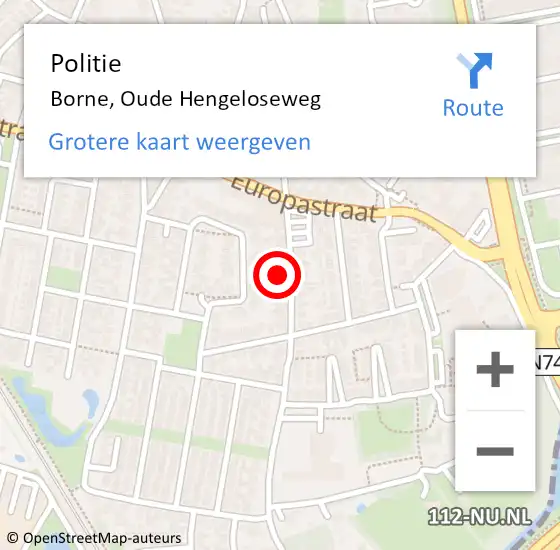 Locatie op kaart van de 112 melding: Politie Borne, Oude Hengeloseweg op 1 juli 2024 10:14