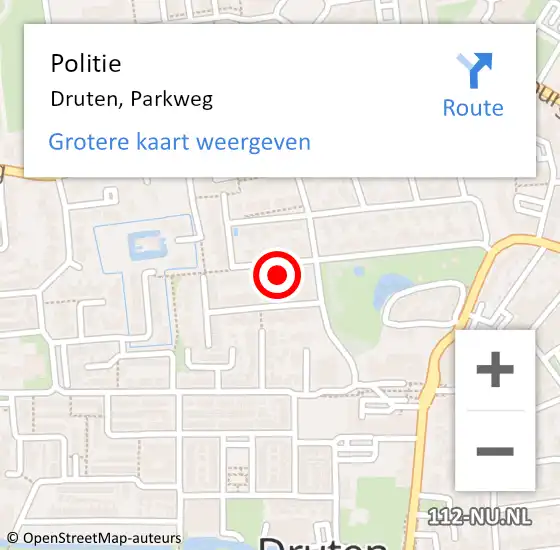 Locatie op kaart van de 112 melding: Politie Druten, Parkweg op 1 juli 2024 10:25