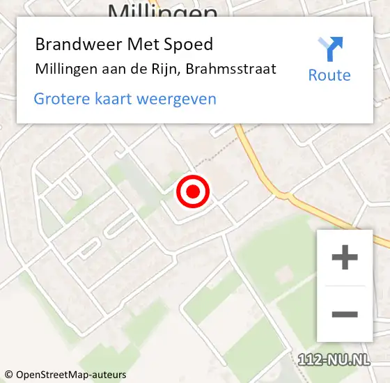 Locatie op kaart van de 112 melding: Brandweer Met Spoed Naar Millingen aan de Rijn, Brahmsstraat op 1 juli 2024 10:35