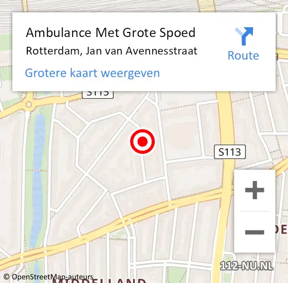 Locatie op kaart van de 112 melding: Ambulance Met Grote Spoed Naar Rotterdam, Jan van Avennesstraat op 1 juli 2024 10:44