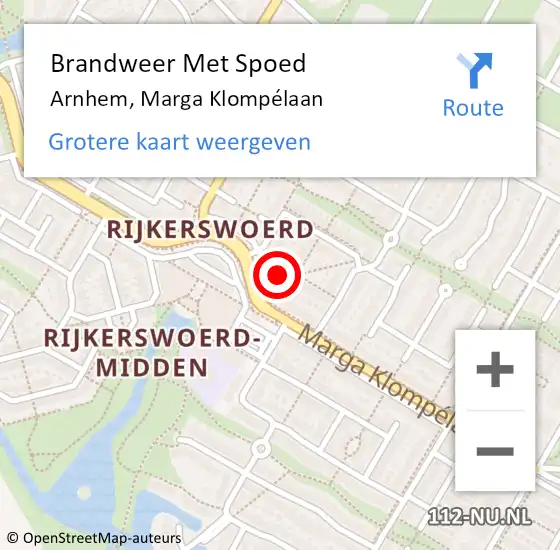 Locatie op kaart van de 112 melding: Brandweer Met Spoed Naar Arnhem, Marga Klompélaan op 1 juli 2024 10:45