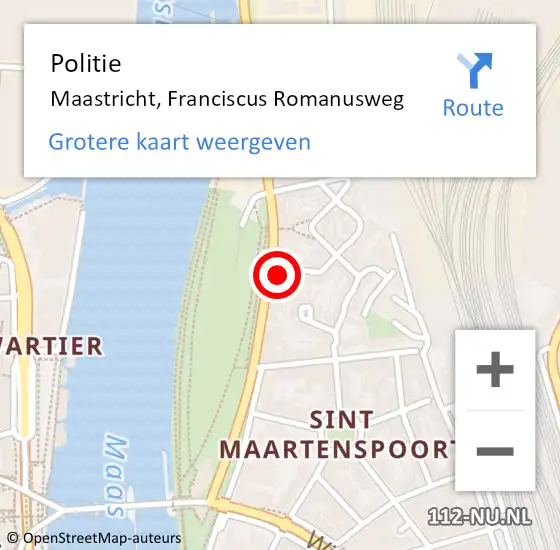 Locatie op kaart van de 112 melding: Politie Maastricht, Franciscus Romanusweg op 1 juli 2024 10:45