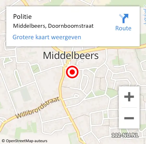 Locatie op kaart van de 112 melding: Politie Middelbeers, Doornboomstraat op 1 juli 2024 10:49