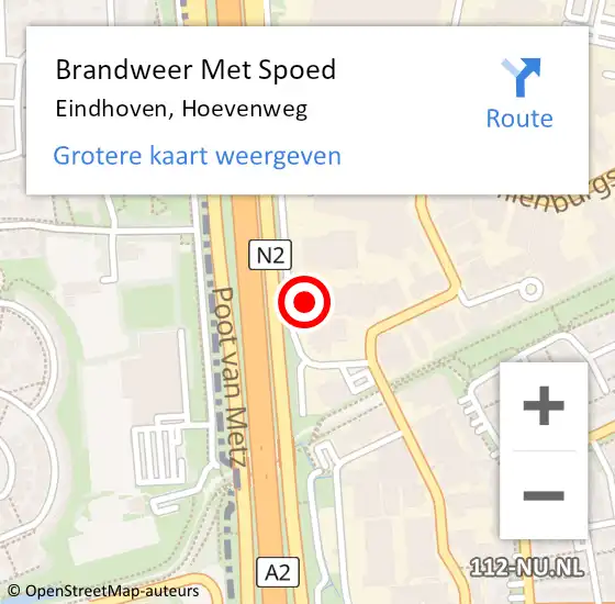 Locatie op kaart van de 112 melding: Brandweer Met Spoed Naar Eindhoven, Hoevenweg op 1 juli 2024 10:50