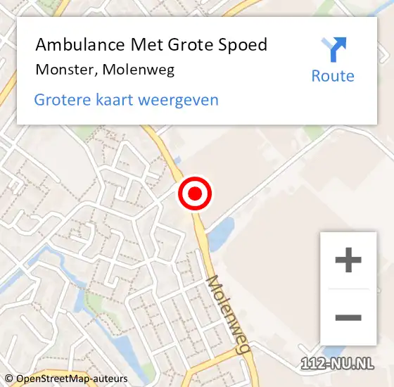 Locatie op kaart van de 112 melding: Ambulance Met Grote Spoed Naar Monster, Molenweg op 1 juli 2024 11:02