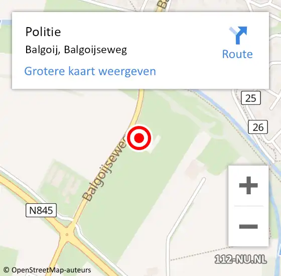 Locatie op kaart van de 112 melding: Politie Balgoij, Balgoijseweg op 1 juli 2024 11:30