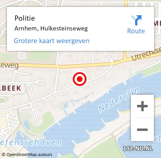 Locatie op kaart van de 112 melding: Politie Arnhem, Hulkesteinseweg op 1 juli 2024 11:53