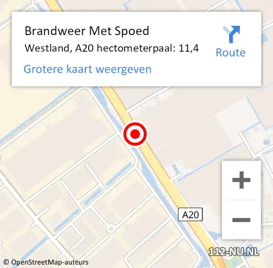Locatie op kaart van de 112 melding: Brandweer Met Spoed Naar Westland, A20 hectometerpaal: 11,4 op 1 juli 2024 11:54