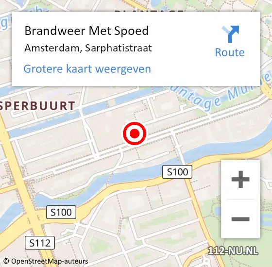Locatie op kaart van de 112 melding: Brandweer Met Spoed Naar Amsterdam, Sarphatistraat op 1 juli 2024 11:55