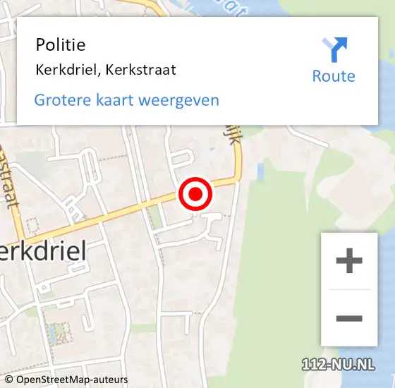 Locatie op kaart van de 112 melding: Politie Kerkdriel, Kerkstraat op 1 juli 2024 12:16