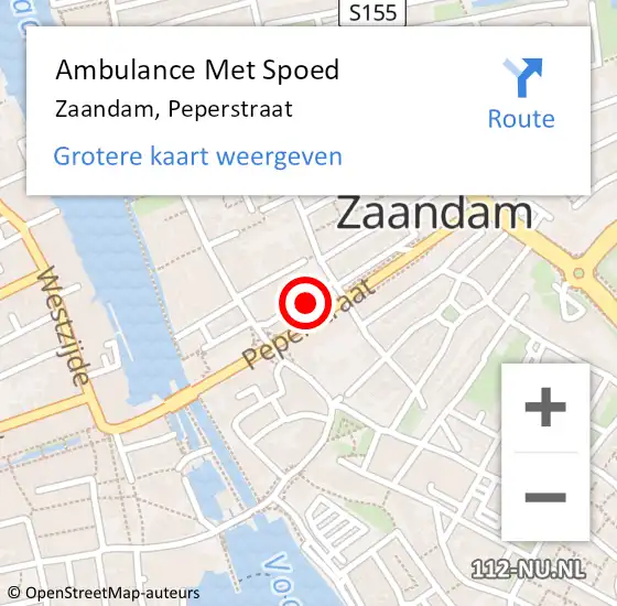 Locatie op kaart van de 112 melding: Ambulance Met Spoed Naar Zaandam, Peperstraat op 1 juli 2024 12:26