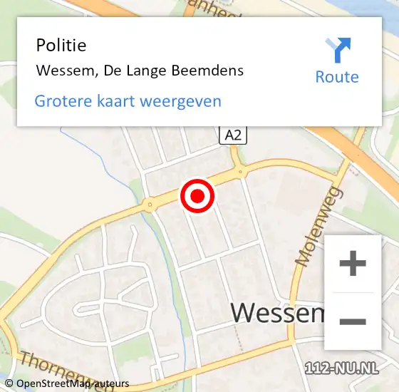 Locatie op kaart van de 112 melding: Politie Wessem, De Lange Beemdens op 1 juli 2024 12:30