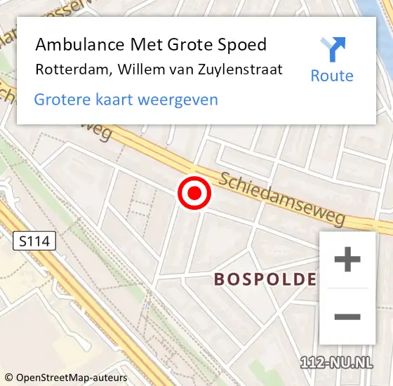 Locatie op kaart van de 112 melding: Ambulance Met Grote Spoed Naar Rotterdam, Willem van Zuylenstraat op 1 juli 2024 12:34