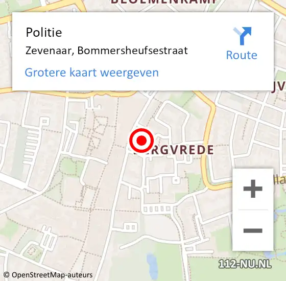 Locatie op kaart van de 112 melding: Politie Zevenaar, Bommersheufsestraat op 1 juli 2024 12:42