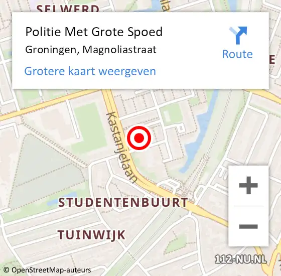 Locatie op kaart van de 112 melding: Politie Met Grote Spoed Naar Groningen, Magnoliastraat op 1 juli 2024 12:50