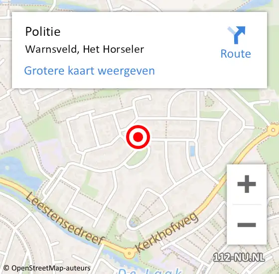 Locatie op kaart van de 112 melding: Politie Warnsveld, Het Horseler op 1 juli 2024 12:55