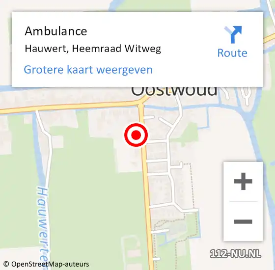 Locatie op kaart van de 112 melding: Ambulance Hauwert, Heemraad Witweg op 1 juli 2024 13:01