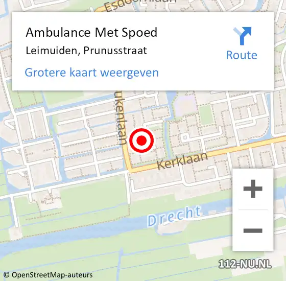 Locatie op kaart van de 112 melding: Ambulance Met Spoed Naar Leimuiden, Prunusstraat op 1 juli 2024 13:26