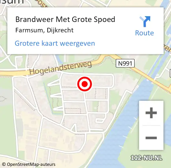 Locatie op kaart van de 112 melding: Brandweer Met Grote Spoed Naar Farmsum, Dijkrecht op 1 juli 2024 13:43