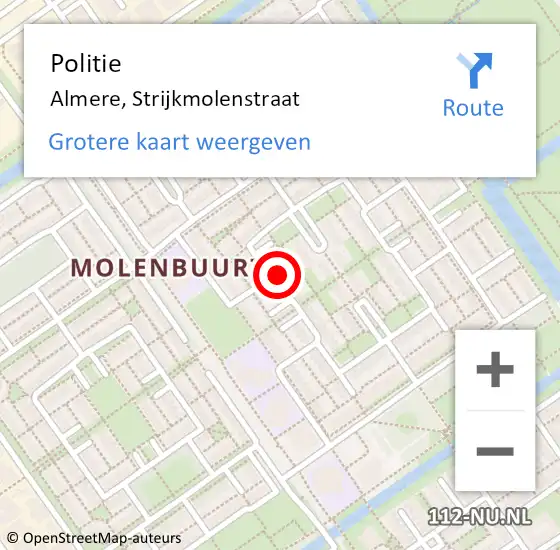 Locatie op kaart van de 112 melding: Politie Almere, Strijkmolenstraat op 1 juli 2024 13:44