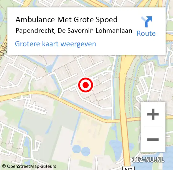 Locatie op kaart van de 112 melding: Ambulance Met Grote Spoed Naar Papendrecht, De Savornin Lohmanlaan op 1 juli 2024 13:48