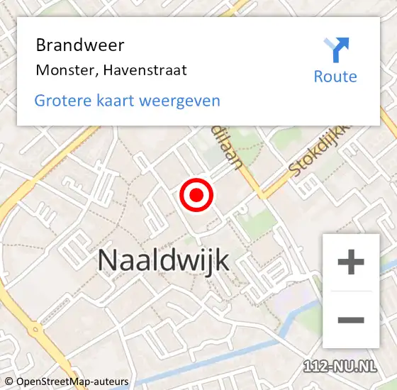 Locatie op kaart van de 112 melding: Brandweer Monster, Havenstraat op 1 juli 2024 13:54