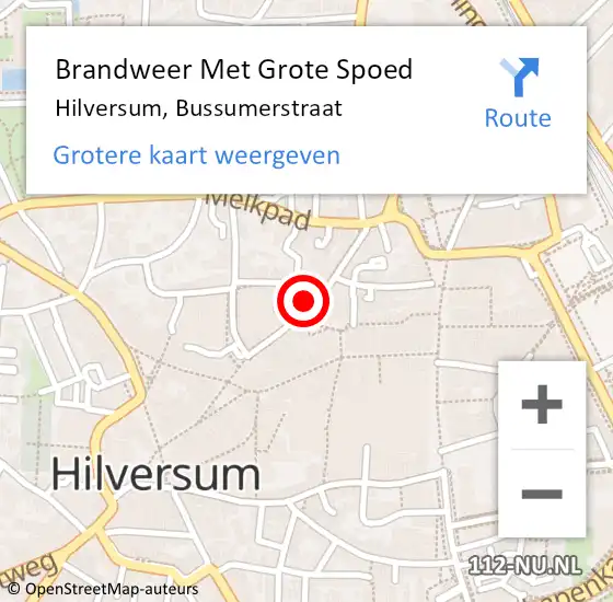 Locatie op kaart van de 112 melding: Brandweer Met Grote Spoed Naar Hilversum, Bussumerstraat op 1 juli 2024 13:58