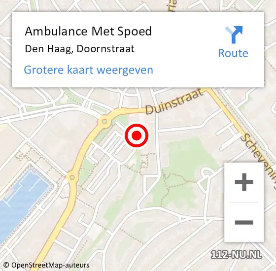 Locatie op kaart van de 112 melding: Ambulance Met Spoed Naar Den Haag, Doornstraat op 1 juli 2024 14:18