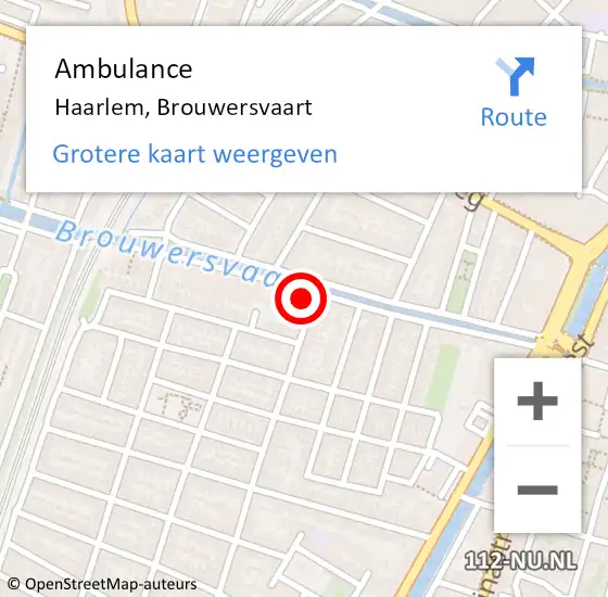 Locatie op kaart van de 112 melding: Ambulance Haarlem, Brouwersvaart op 1 juli 2024 14:21