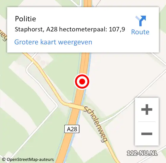 Locatie op kaart van de 112 melding: Politie Staphorst, A28 hectometerpaal: 107,9 op 1 juli 2024 14:36